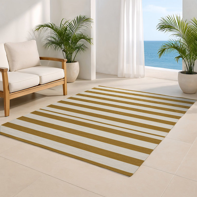 Tapis intérieur / extérieur beige HorizontalStripes, Rectangulaire 8 pi x 10 pi
