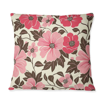 Coussin décoratif rose et brun à motif de marguerites IV