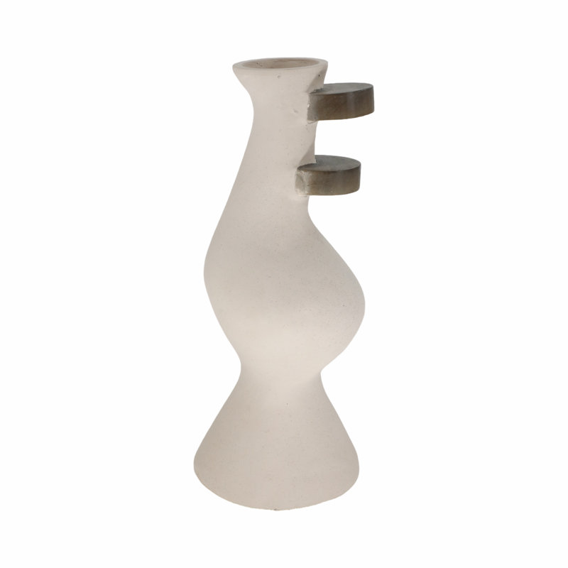 Glam Sculptural Vase with Curved Silhouette and Dual Wood Ring Accents Crafted from Pottery Ecomix Mango Wood and Natural Materials for Eye-Catching Modern Decorative Display