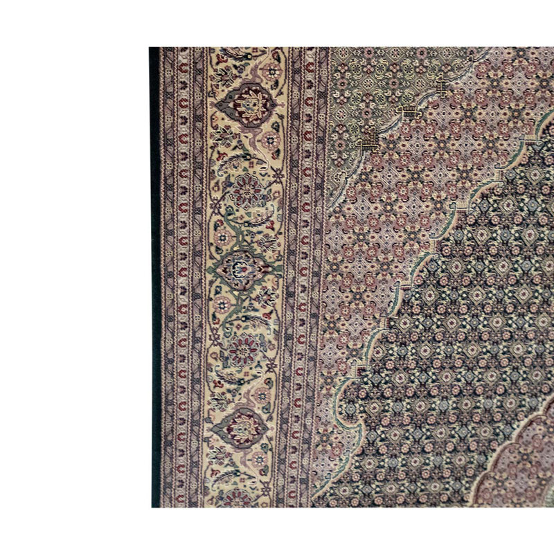 Tapis noué à la main de haute qualité taupe / vert / beige / noir