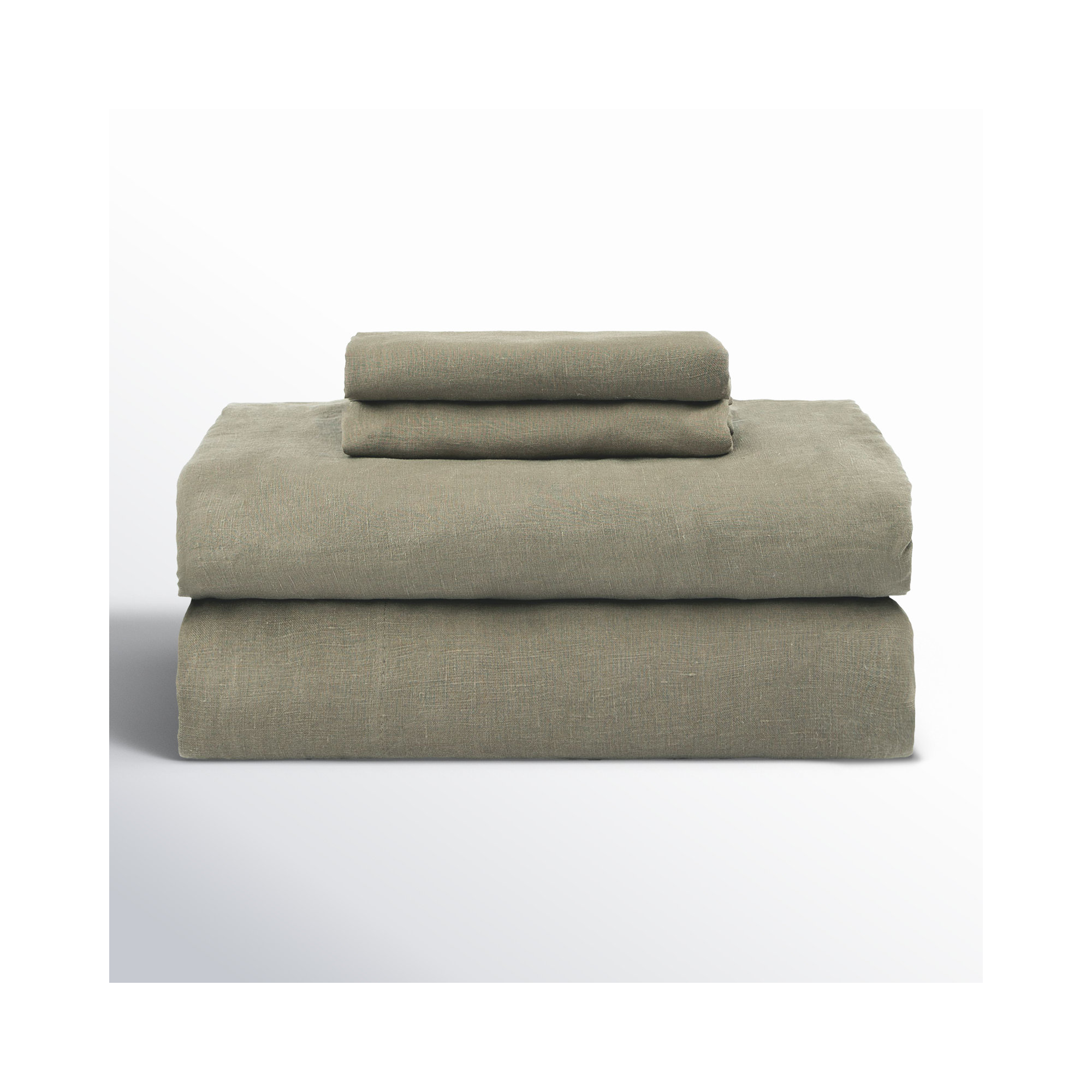 100% French Linen Sheet Set, Queen Sheet Set with 2 Pillowcases, Moss