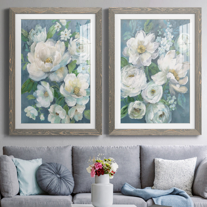 Cottage Radiance I - ensemble de 2 reproductions, H 37,5 po x l 55 po x P 1,5 po, Cadre en papier gris, Blanc