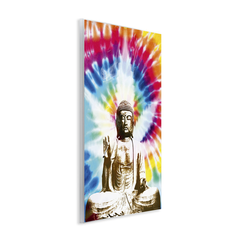 «Hippie Tie Dye Buddha», art mural sur bois par Reinders, H 19 po x l 13 po
