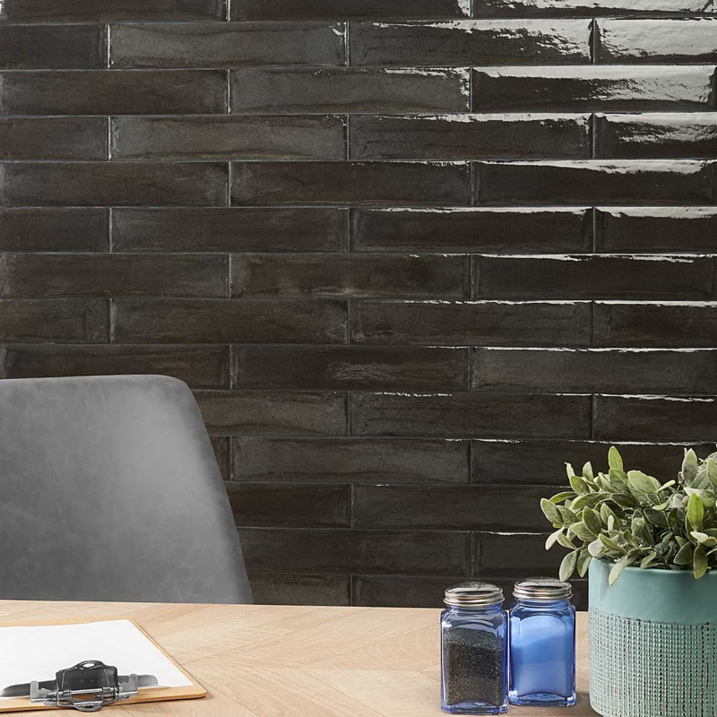 Paint 3x16 Glossy Porcelain Tile, Nero Black