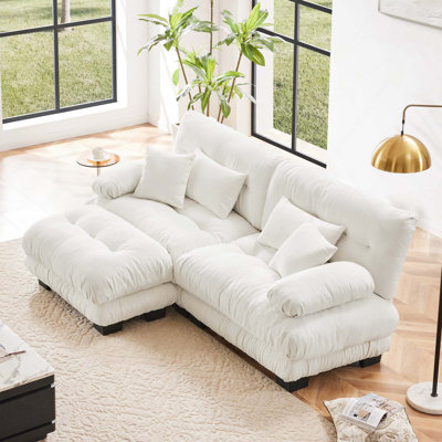 Cloud-Like Chenille 2-Seat Sofa with Pillows & 1 Ottoman for Living Room Comfort and Stylish Support