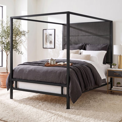 Canopy Bed with Tall Fabric Upholstered Headboard