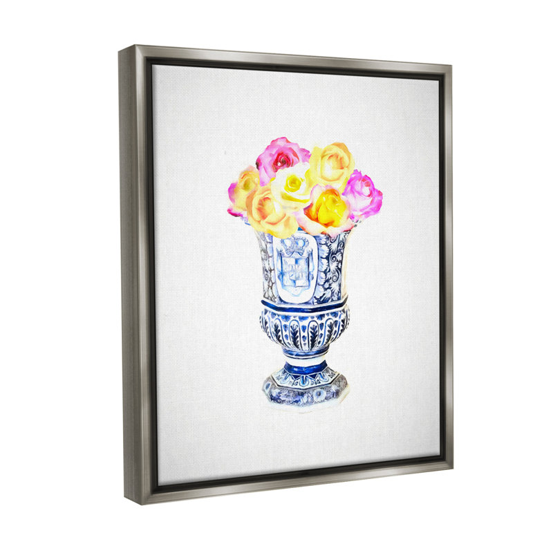 "Cadre flottant rose et jaune" sur, Cadre flottant gris lustré, H 31 po x l 25 po