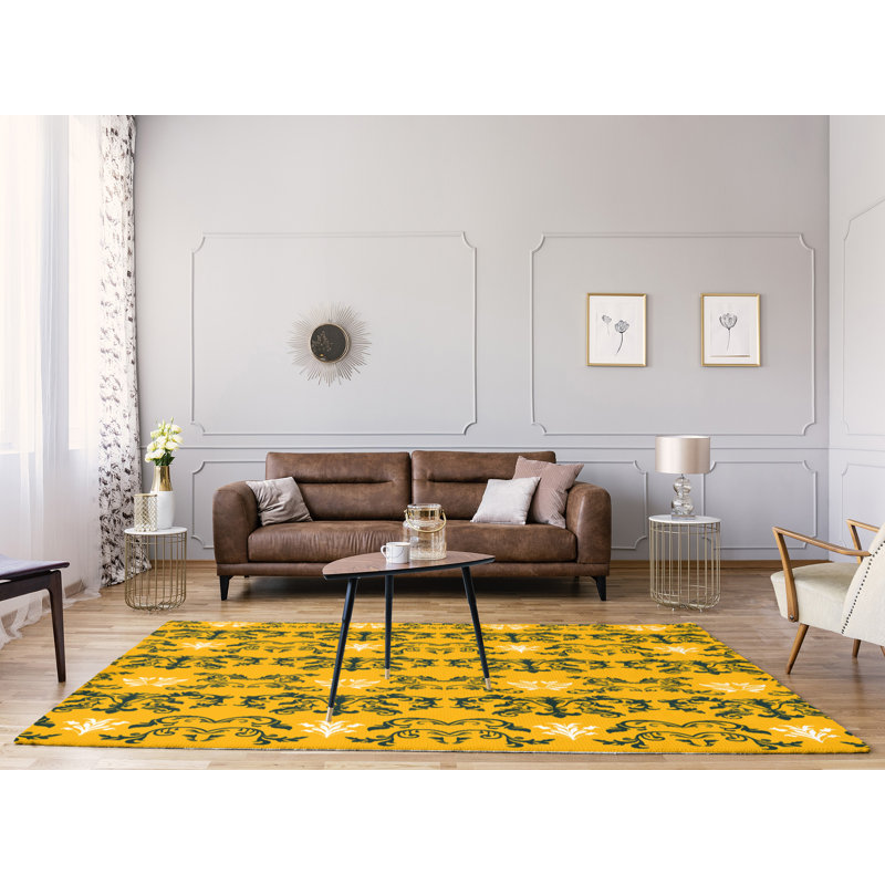 Tapis damassé jaune / noir, Rectangle 9 pi x 12 pi