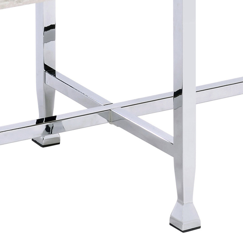 Table de canapé en chêne blanc et chrome avec 1 tablette