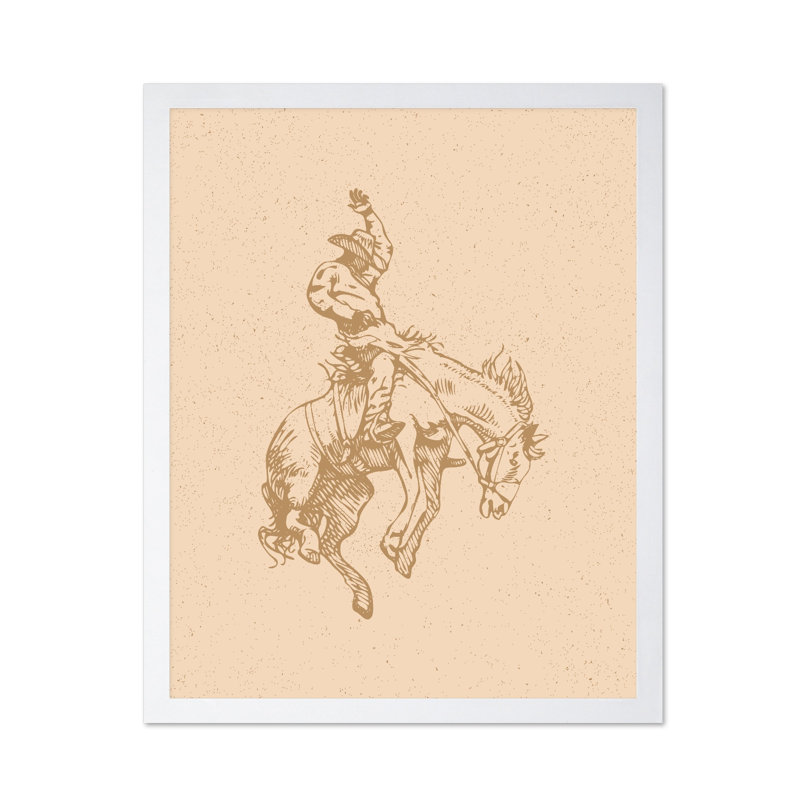 Beige cowboy à cheval, Poster, 24"H x 32"W, White Framed