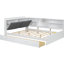 Lit double en bois blanc avec tête de lit avec rangement, tablettes et 2 tiroirs, solide +, plateau rotatif facile à installer, capacité de charge élevée