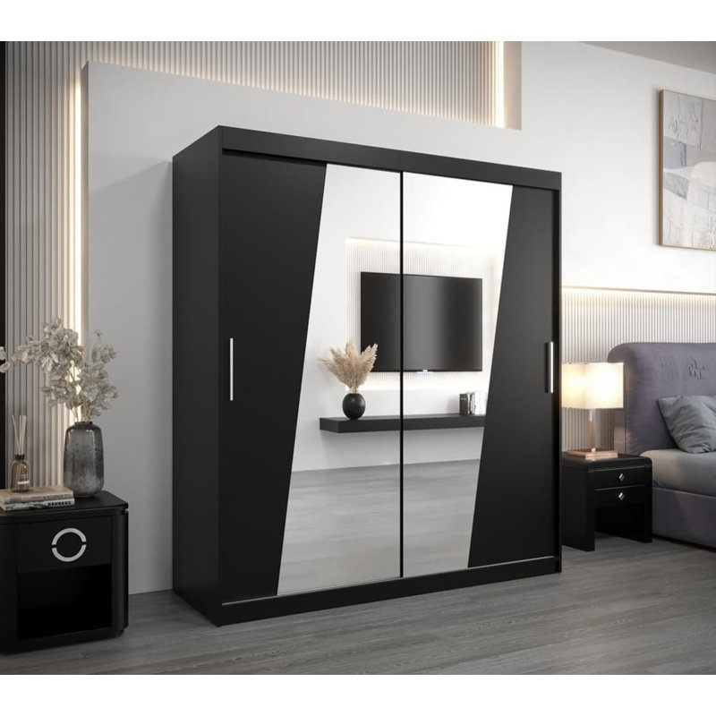 Avlynn 2 Door Manufactured Wood Wardrobe, Black