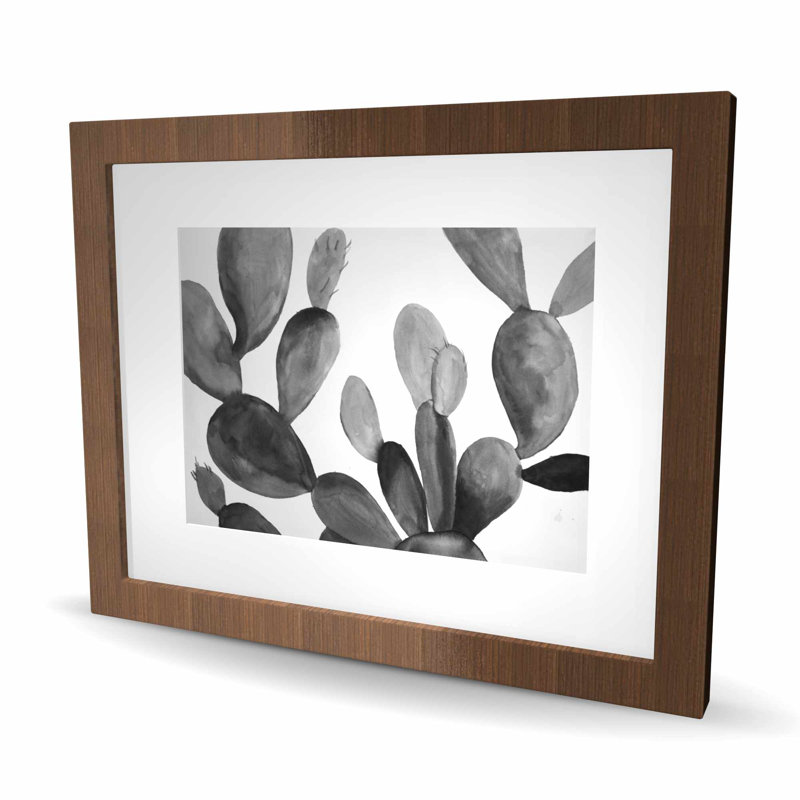 Cactus en niveaux de gris - imprimé floral encadré noir mat