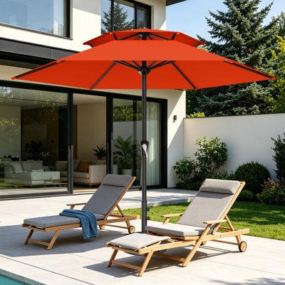 10FT All-Steel 2-Tier Patio Umbrella with Crank Lift System & 6 Heavy Duty Ribs Waterproof, Patio Table Umbrella Perfect for Poolside, Terrace, Beach and Outdoor Restaurant, Orange