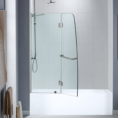 Porte de baignoire à charnière pivotante l 48 3/8 po x H 58 po avec verre trempé transparent de 5/16 po | Quincaillerie en acier inoxydable | Installation sécuritaire, résistante à l'explosion et réversible