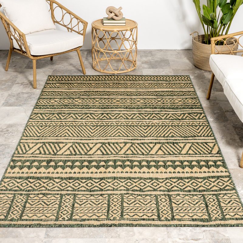 Abbey Tribal Striped Indoor/Outdoor Area Rug, Rectangle 6'7" x 9'