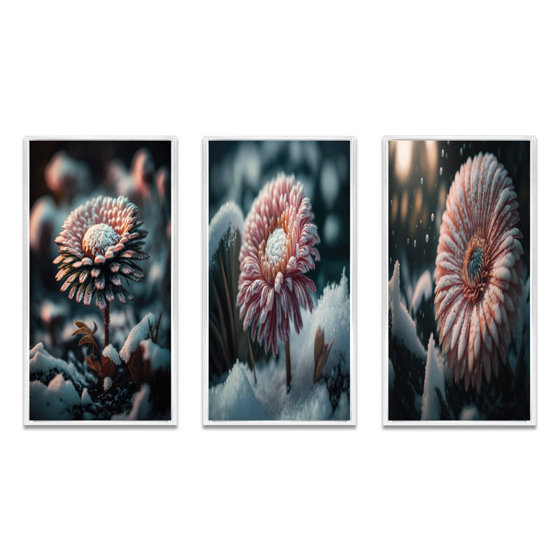 A Blooming Flower In Winter - Ensemble d'art floral et botanique de 3 pièces, Blanc, H 40 po x l 60 po
