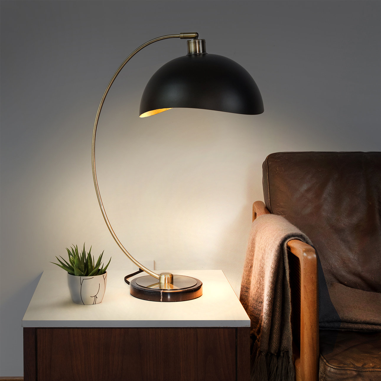 Nova of California Luna Bella Marble Lamp, Weathered Brass, Black
