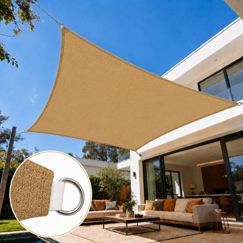 Voile d'ombrage carré Amgo, Beige sable, Bordure de jardin x 10 pi,