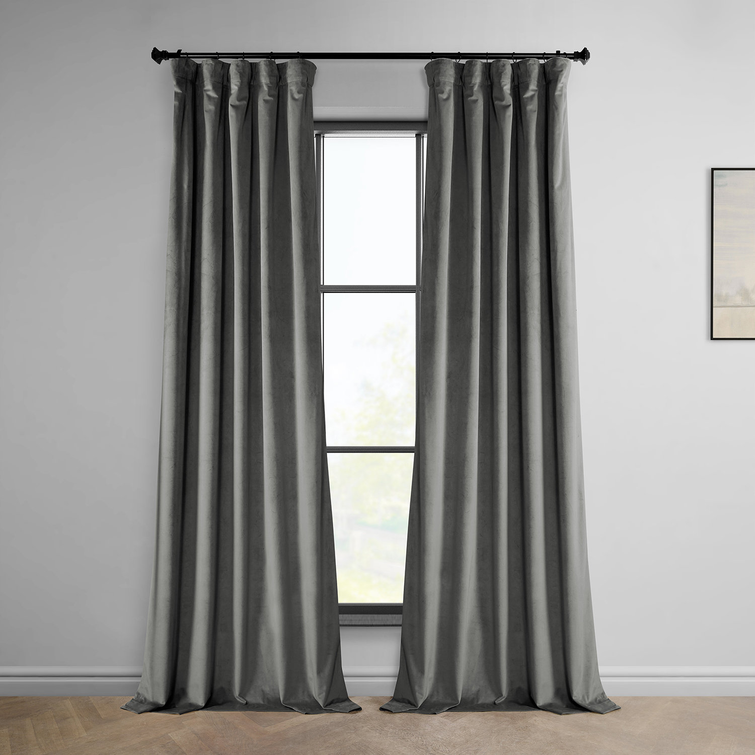 Loria Plush Velvet Blackout Curtain Panel, 50" W x 84" L, Nightlife Gray
