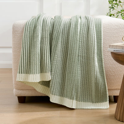 Luxurious Chunky Knit Soft Chenille Two-Tone Throw Blanket