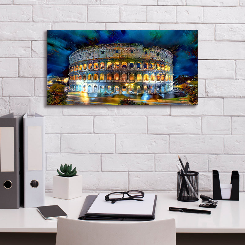 «Rome Italy Coliseo Night 2022» par Pedro Gavidia, art mural sur toile, L 24 po x H 12 po