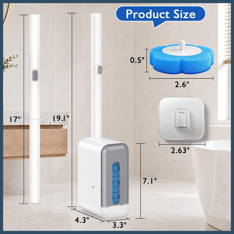 Disposable Toilet Brush Set, Wall Mounted Holder with 48 Refills, Touch-Free Cleaning Wand, 360° Rotating Head for Under Rim Toilet Cleaning