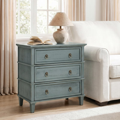 Allisa 28"W 3-Drawer Solid Wood End Table With Built-In Charging Station And Simple Assembly