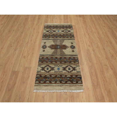 Tapis de couloir de style oriental 2 pi 7 po x 5 pi 10 po blanc noué à la main avec motif à motif d'ameublement tissé à la main, tissé à la main, 100% laine, noué à la main