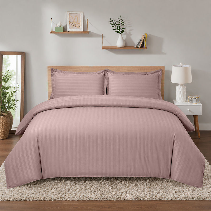 Imperial Homeware London Microfiber Striped Duvet Cover Set with Pillowcases Included, Peach