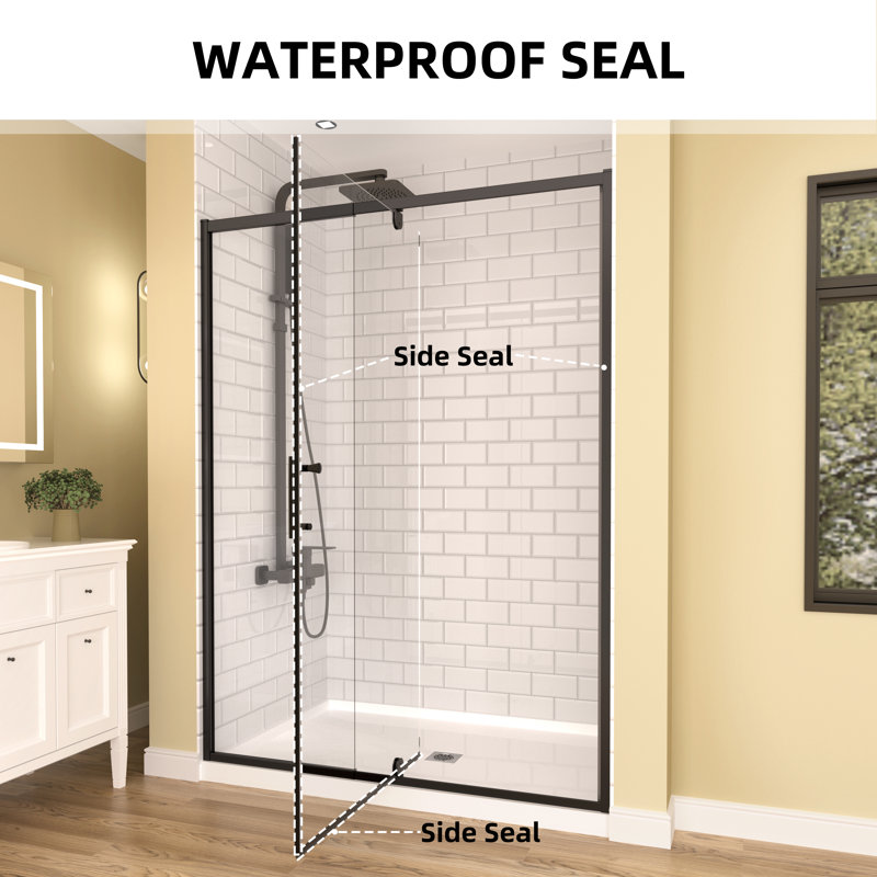 38" - 42" W x 71" H Pivot Swing Semi-Frameless Shower Door  with 1/4" (6mm) Crystal Clear Tempered Glass, Matte Black