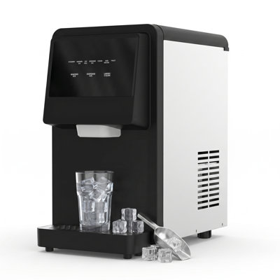 Distributeur d'eau et de glaçons en pépites de 31 cm (12,2 po), capacité de 40 kg (88 lb)/24 h, en acier inoxydable noir autoportant avec bac de rangement de 7 kg (15 lb), autonettoyant