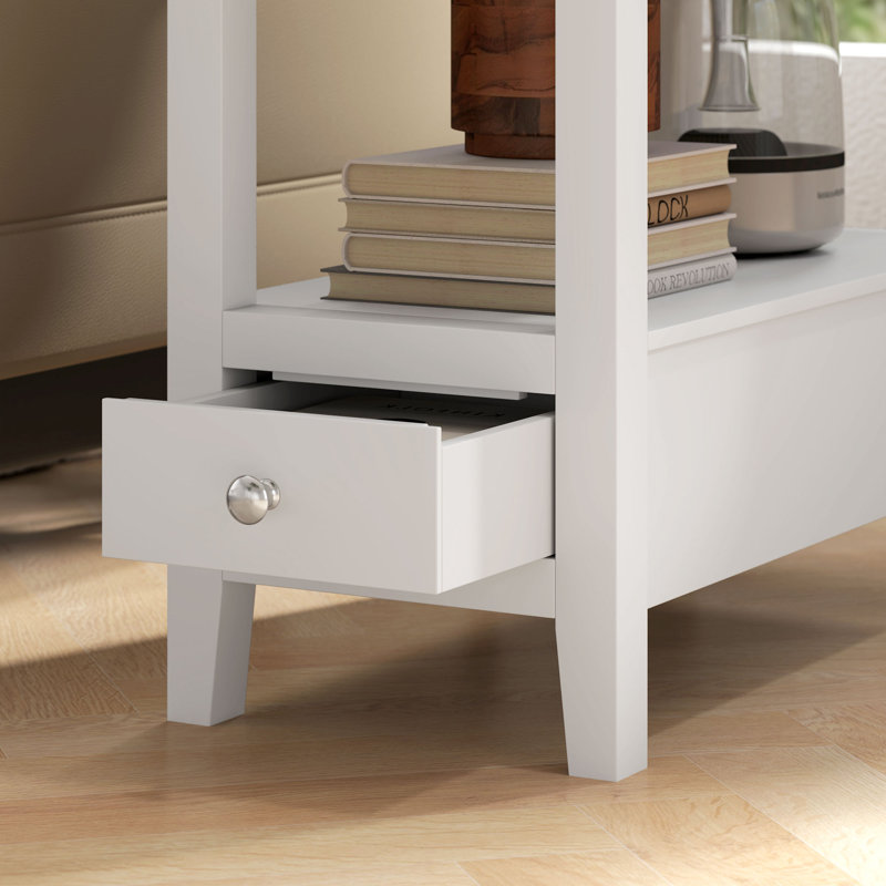 Table de bout avec station de charge Ports USB Table d'appoint avec rangement, Blanc