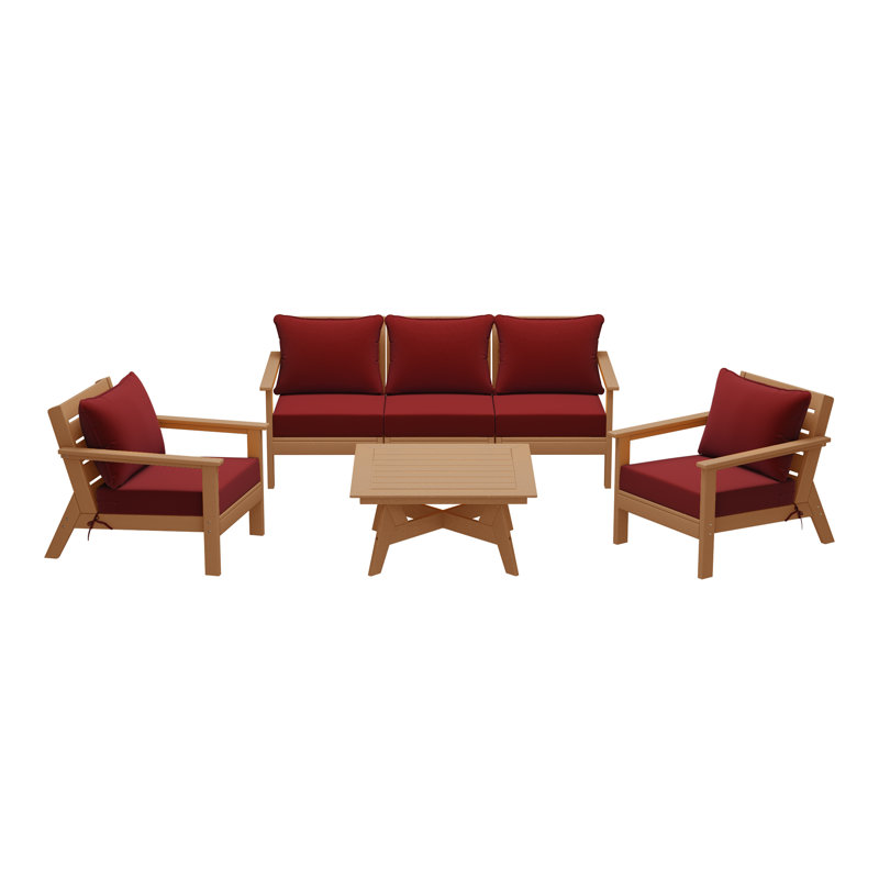 6-Piece Deep Seating Set, Red, Teak