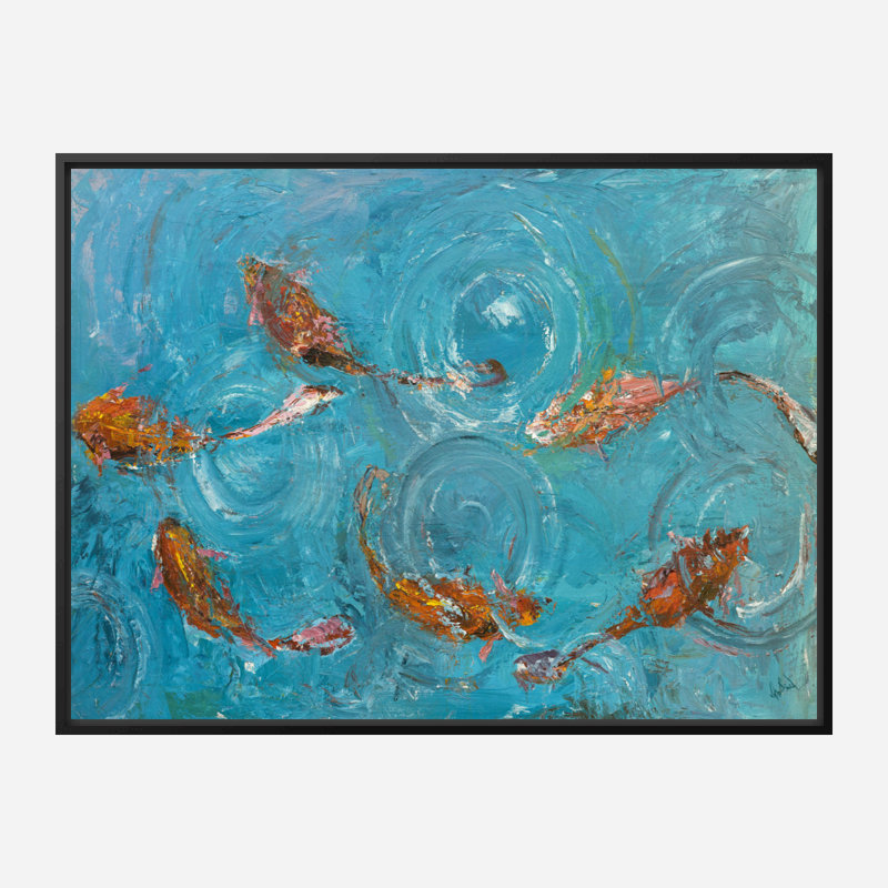 Koi Pond Print by John Beard, Black Framed Canvas, 40" H x 60" W x 1.5" D