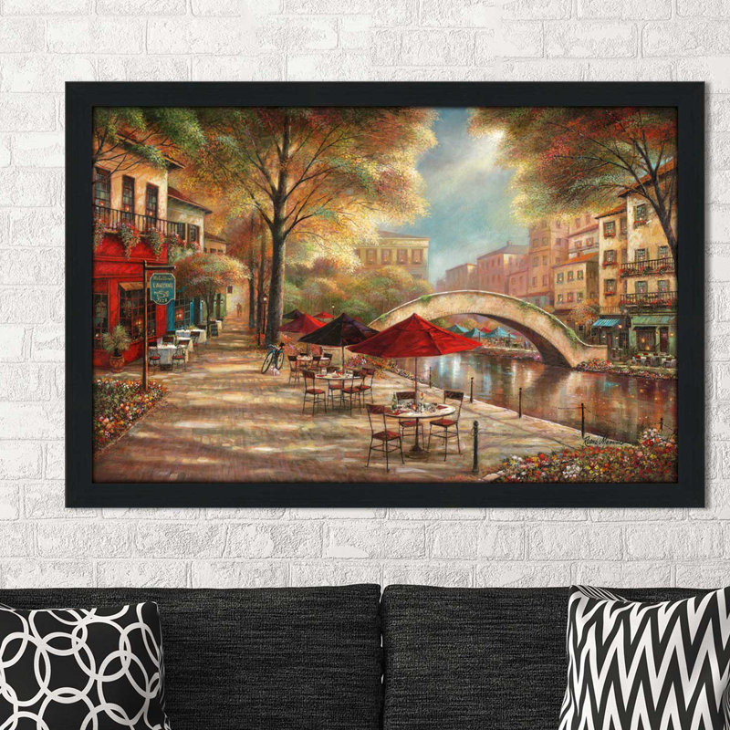 « riverwalk charm charme ii », reproduction de peinture à l’huile encadrée, H 21,5 po x l 27,5 po x P 0,75 po