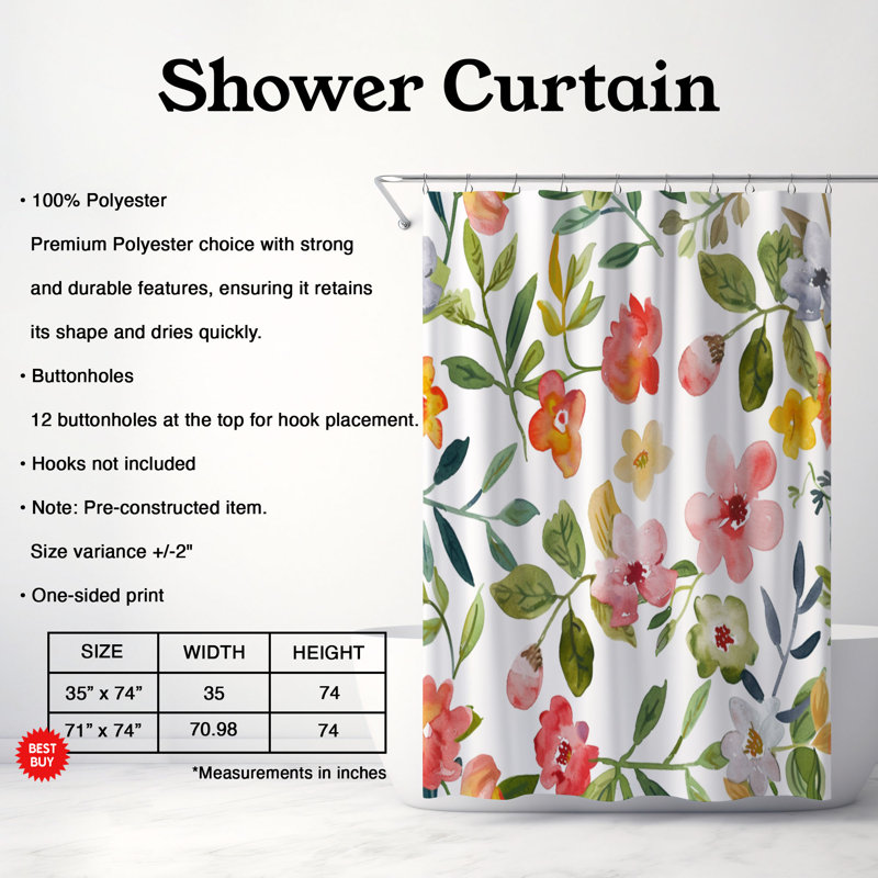 Spring Spring - Rideau de douche Premium, H 74 po x l 71 po
