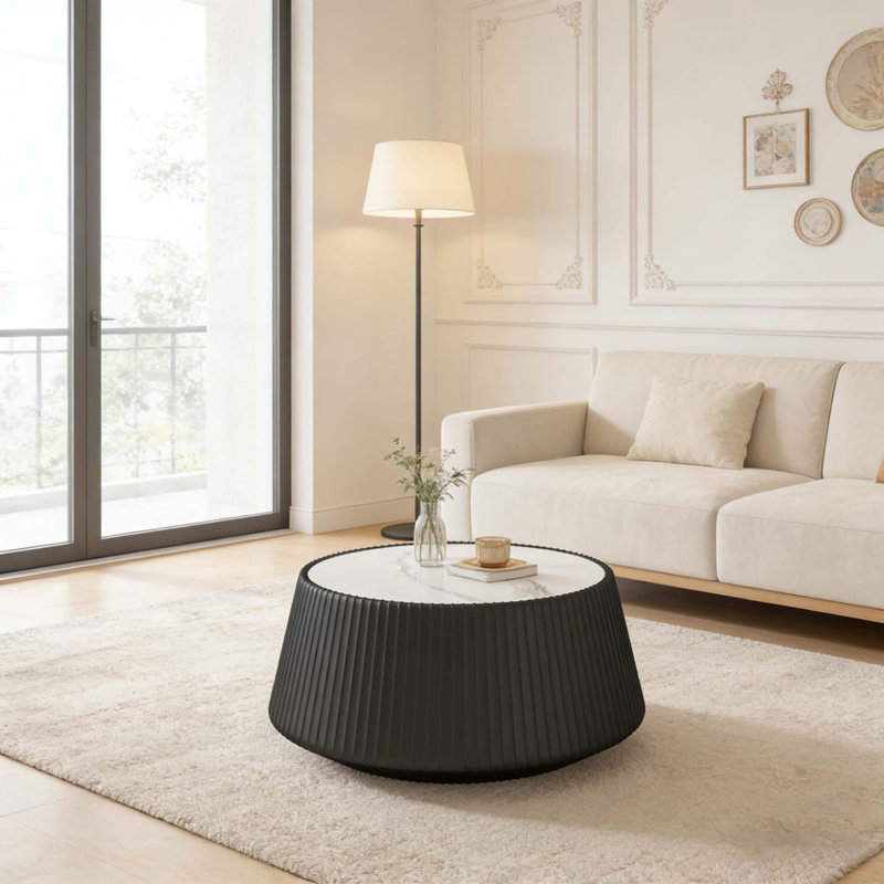 Table basse en cuir fritté clair, H 16,53 po x L 26,77 po x l 26,77 po, Noir