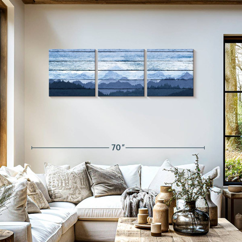 «Calming Mountainscapes Wooden Forest Silhouette», ensemble de 3 pièces sur toile par Cindy C, H 18 po x l 57 po