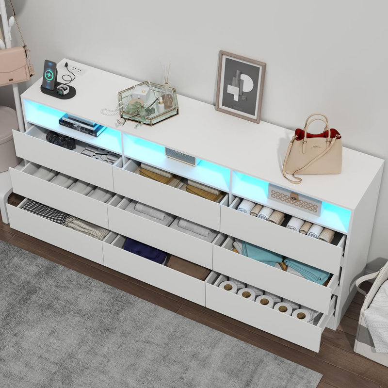 Commode triple 9 tiroirs 63 po, Blanc