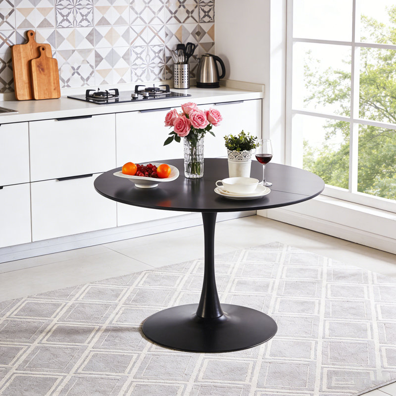 42" Round Dining Table Set for 4-6 People, Kitchen Table with Metal Pedestal Base, Black, 28.74"H x 42.12"L x 42.12"W