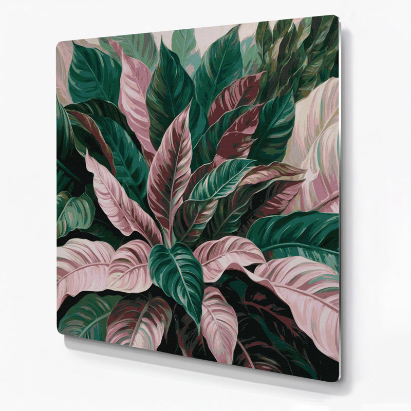 Art mural botanique en métal vert caladium, H 16 po x l 16 po