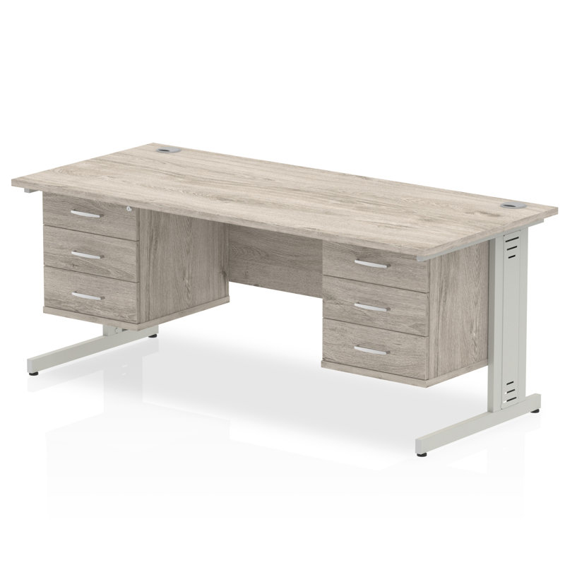 Zetta Metal Base Executive Desk,  73cm H x 180cm W x 80cm D, Grey