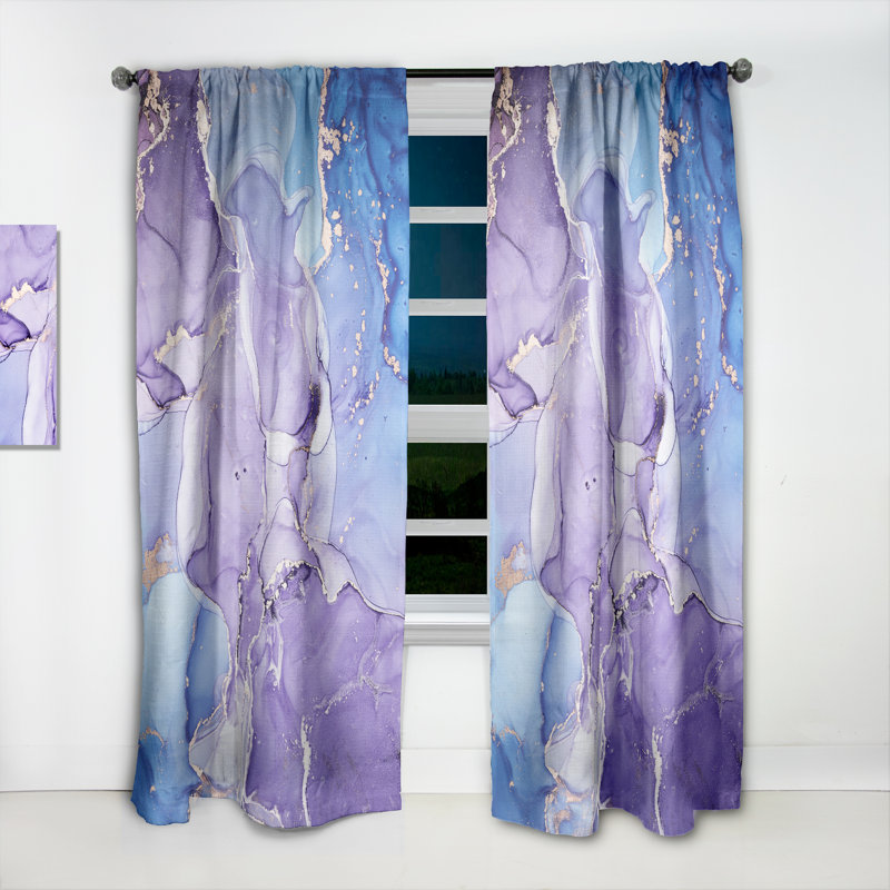 Marbre abstrait bleu et mauve I - Rideau abstrait - Velours obscurcissant - 1 panneau, L 52 po x L 84 po