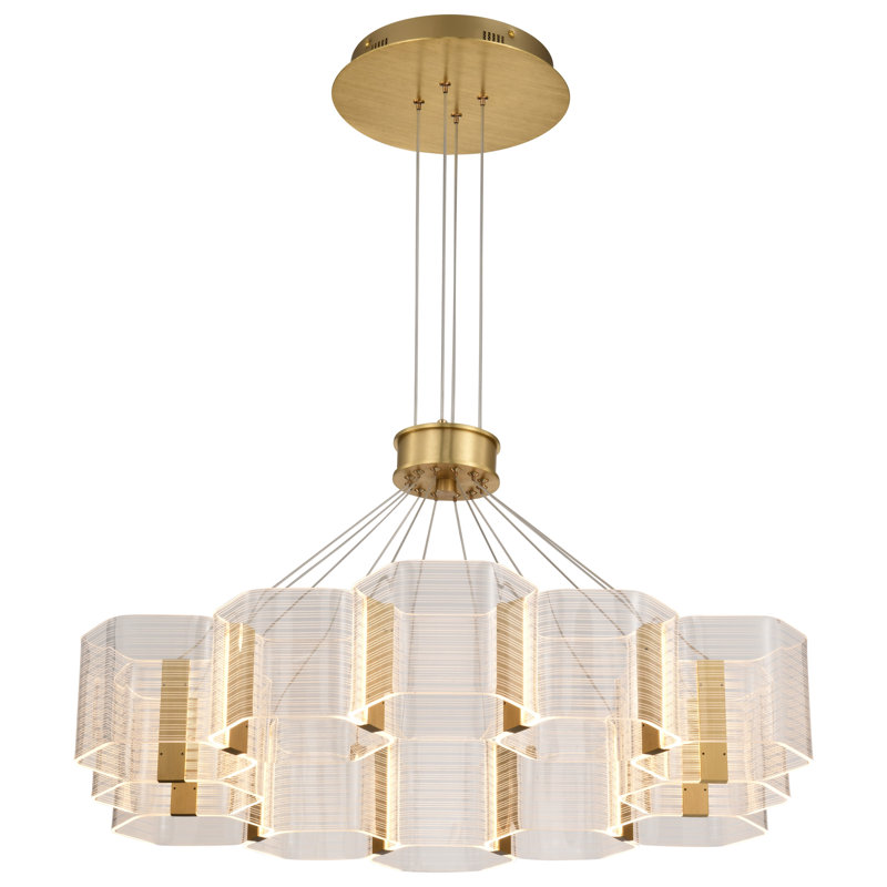 Kenzo - Lustre DEL - Finition bronze poli anodisé - Panneau de guidage de la lumière, 12 lumières