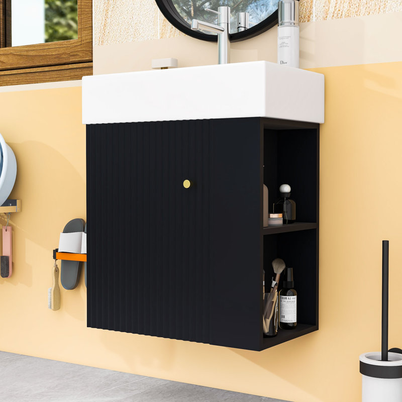 Meuble-lavabo 21,6 po avec lavabo en céramique, Noir, noir, noir, noir