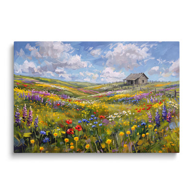 Toile multicolore, peinture de paysage de chalet de prairie sauvage, peinture d'art mural pour salon, salle à manger et chambre à coucher