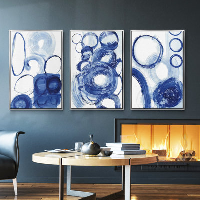Blue Circle Study I, ensemble de 3 toiles encadrées
