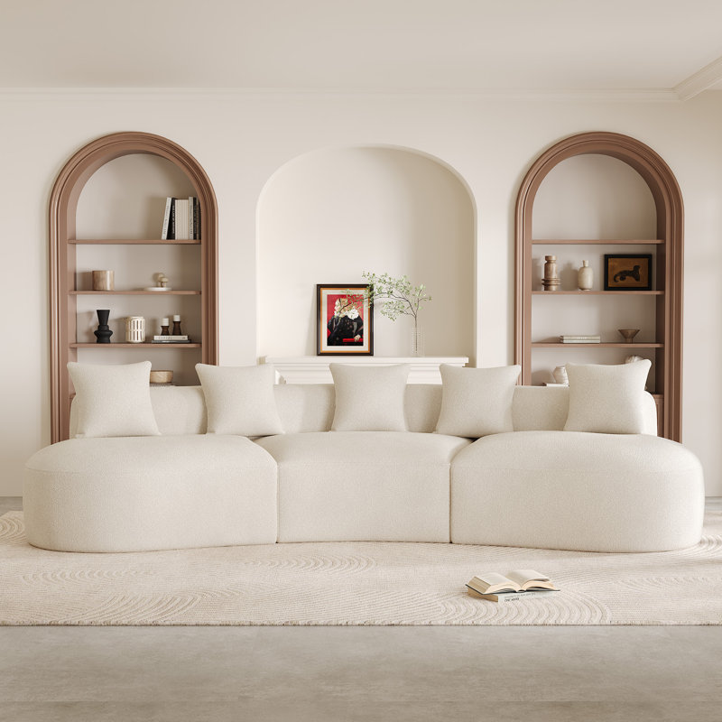Canapé modulaire courbé en chenille de 134 pouces avec dossier haut et base antidérapante, Beige