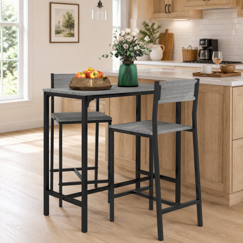 Ensemble de 3 tables de bar et chaises, ensemble de table de salle à manger industriel pour 2 personnes, table de cuisine à hauteur de comptoir